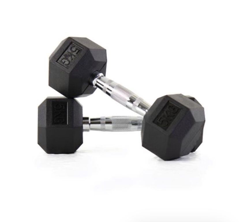 A pair of 5kg Hexagon dumbells