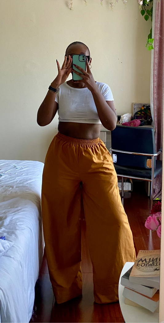LC Ruched Waistband Wide Leg Pants (With pockets )