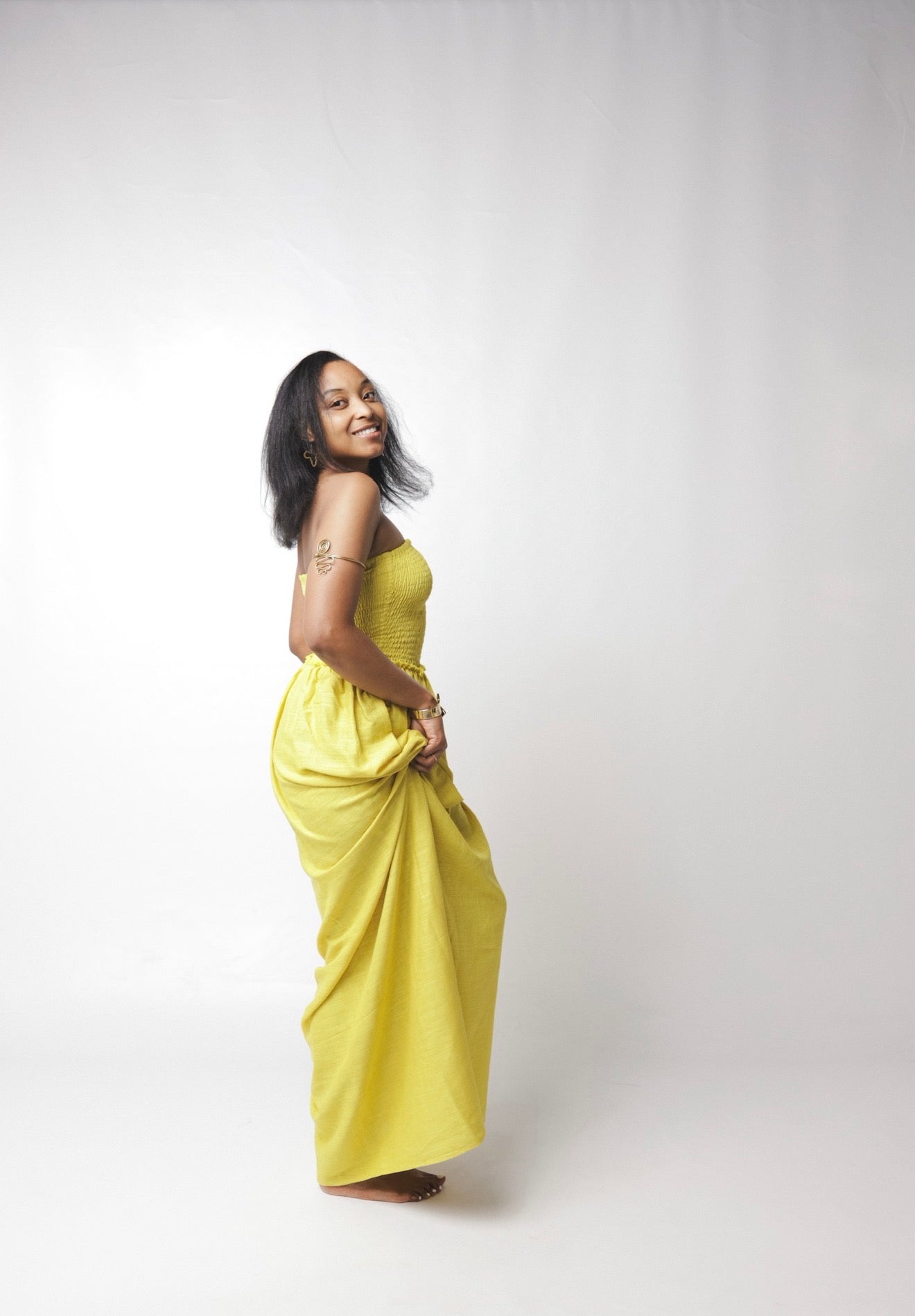 The Solara Linen Maxi Dress : Mustard yellow