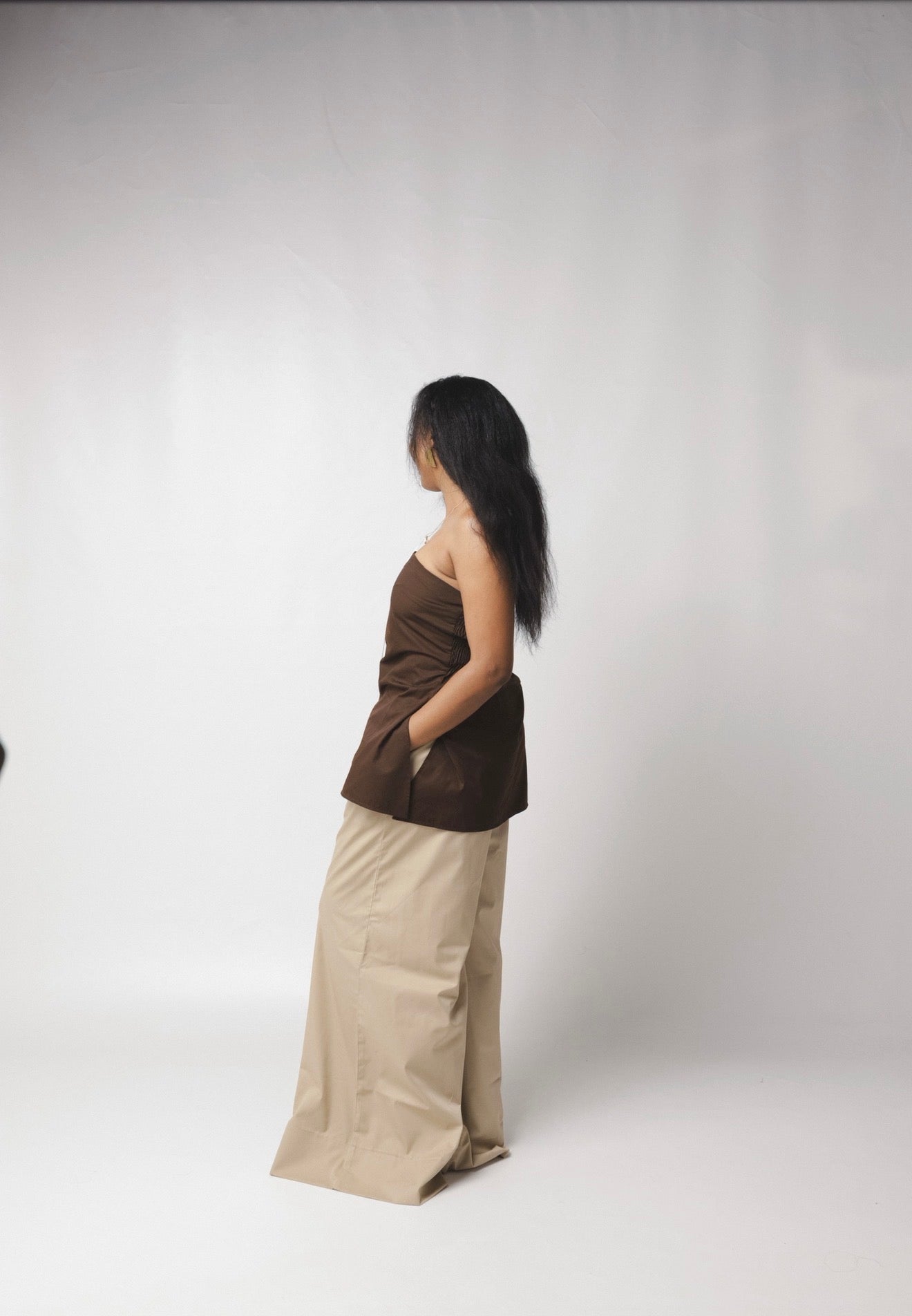 LC Ruched Waistband Wide Leg Pants : Beige