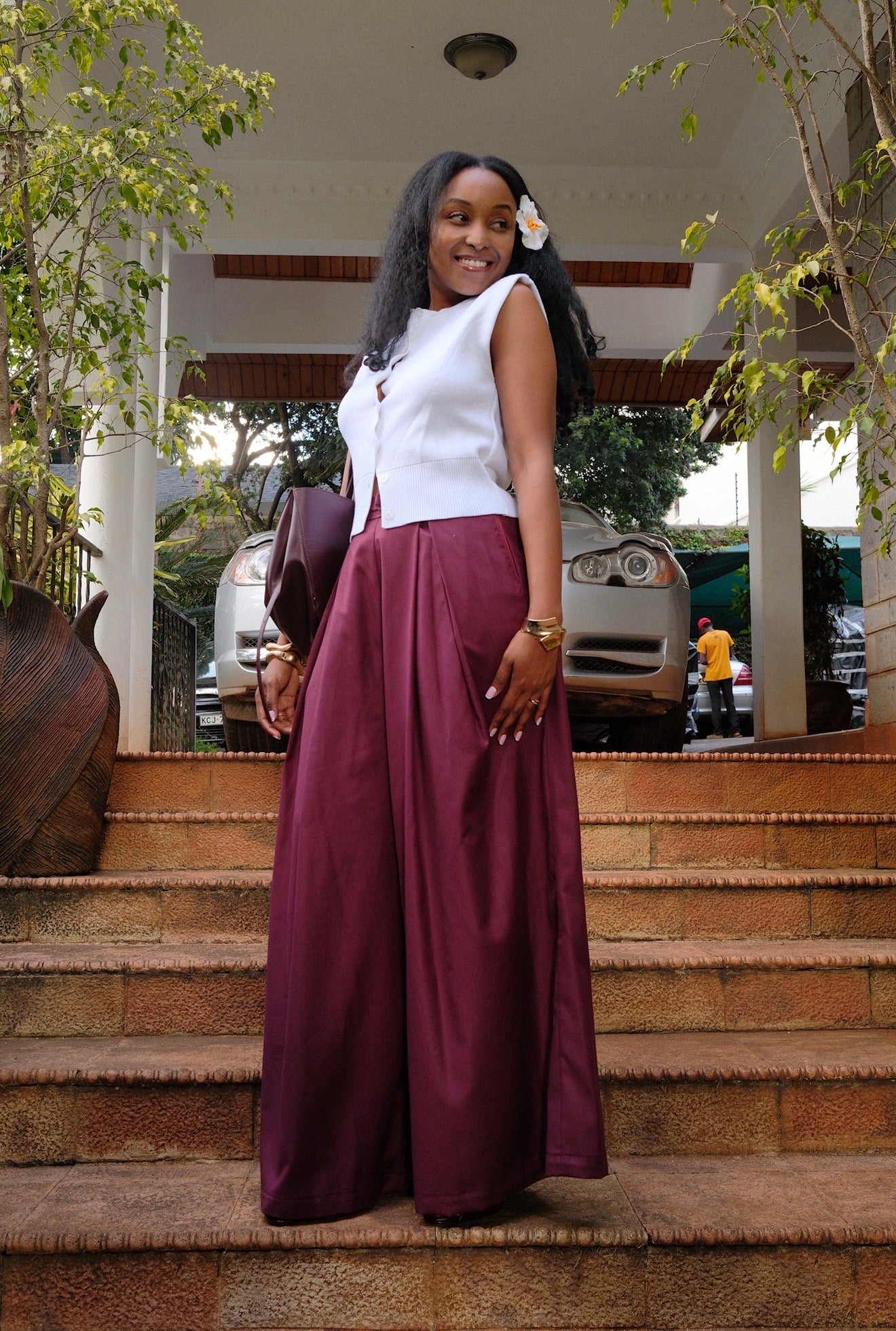 The Kira Pleated Pants : Burgundy
