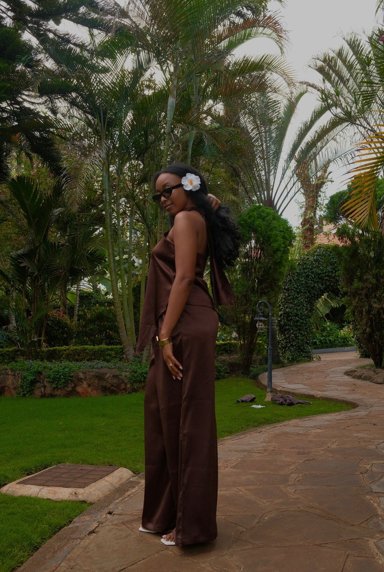 The Ivory Satin Set : Chocolate Brown