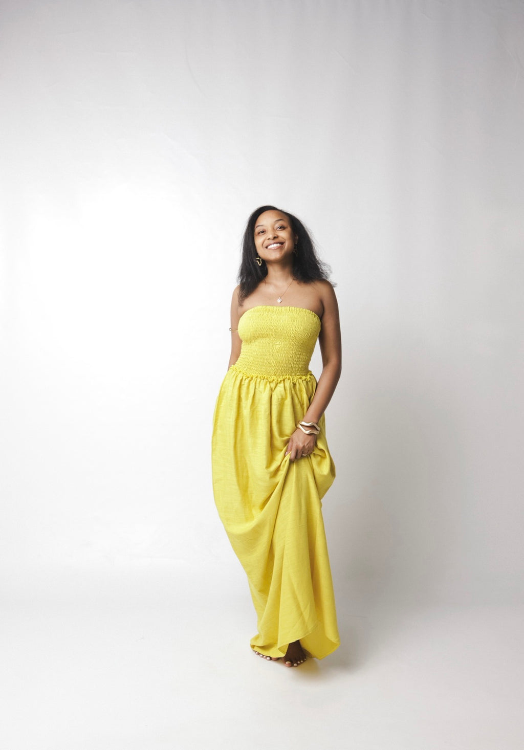 The Solara Linen Maxi Dress : Mustard yellow