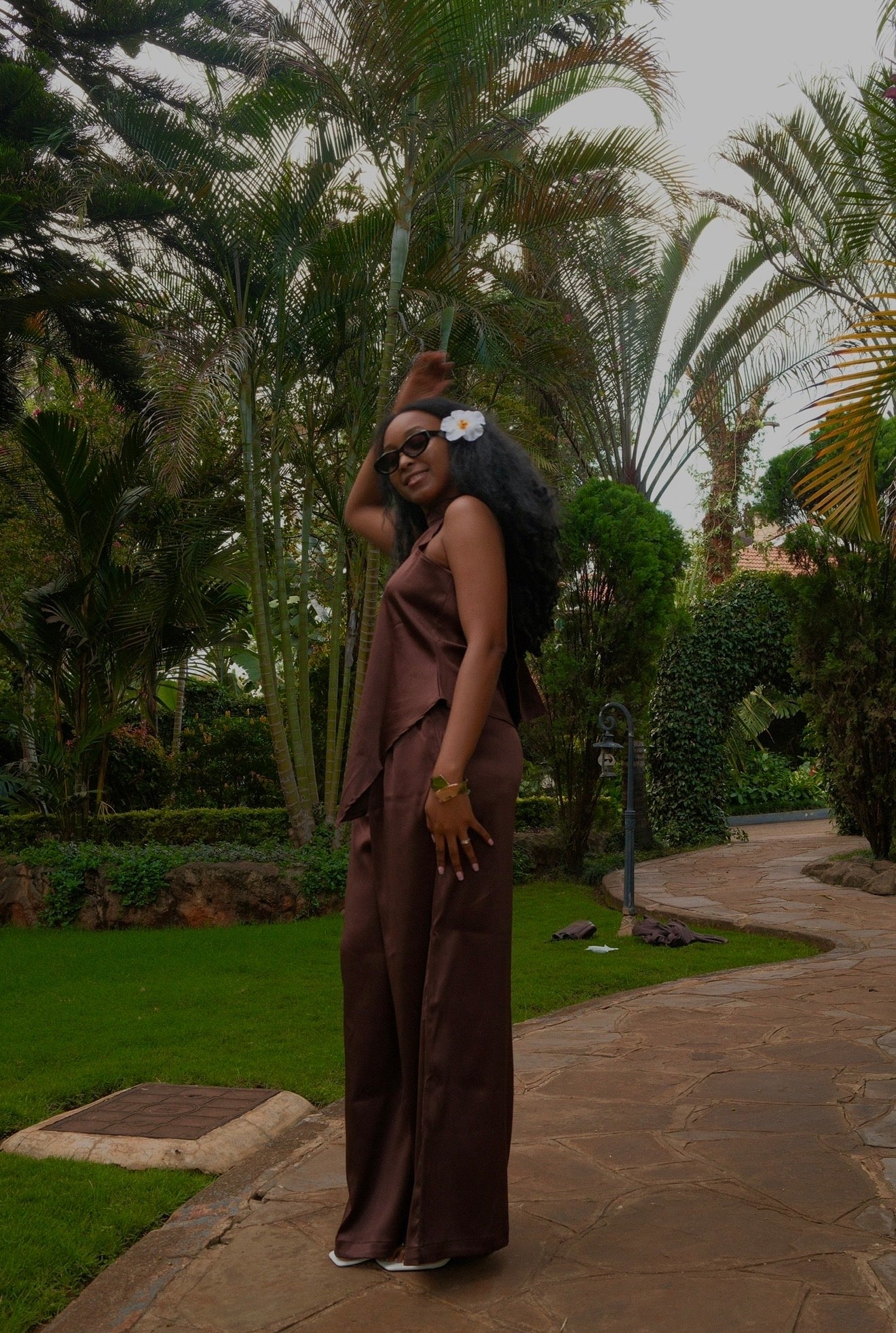 The Ivory Satin Set : Chocolate Brown