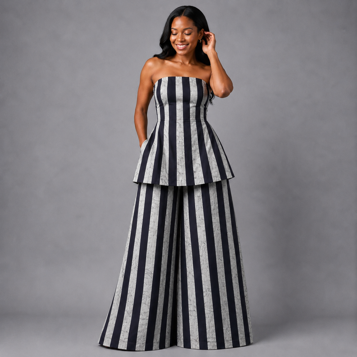 The zahara set: Veiny Striped set (Navy & Grey)