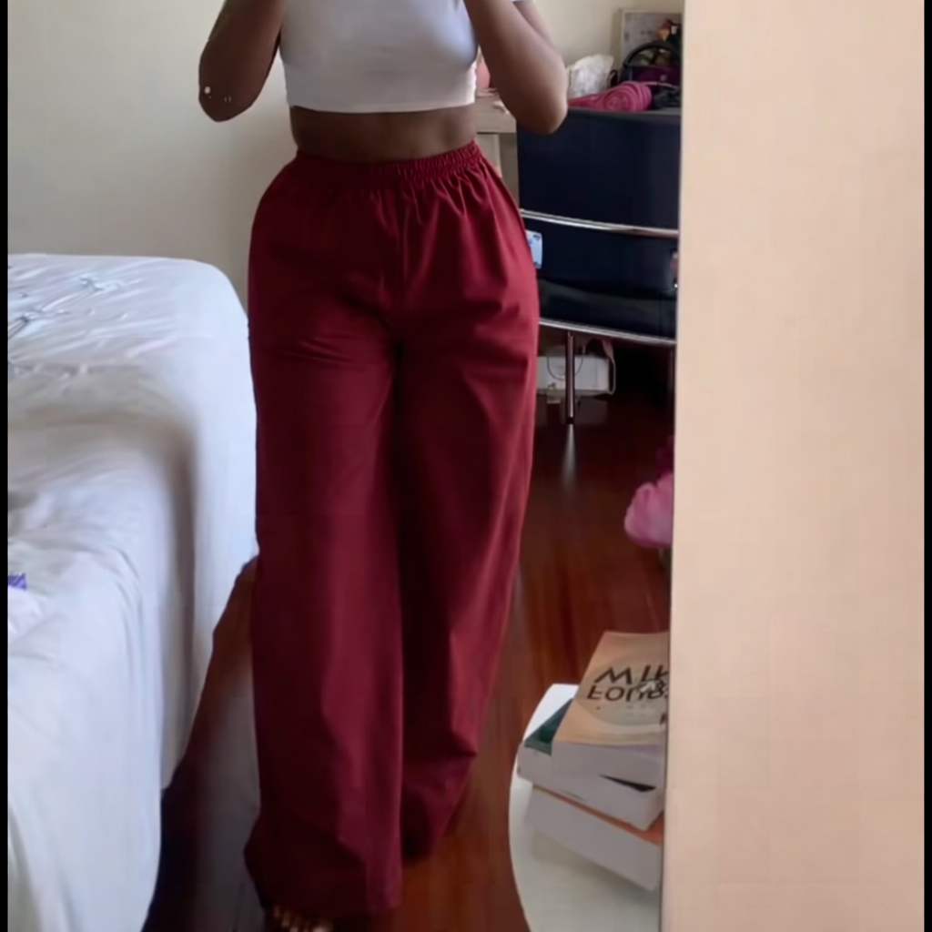 LC Ruched Wide Leg Pants : Burgundy