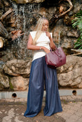 The Kira Pleated Pants : Striped Navy blue