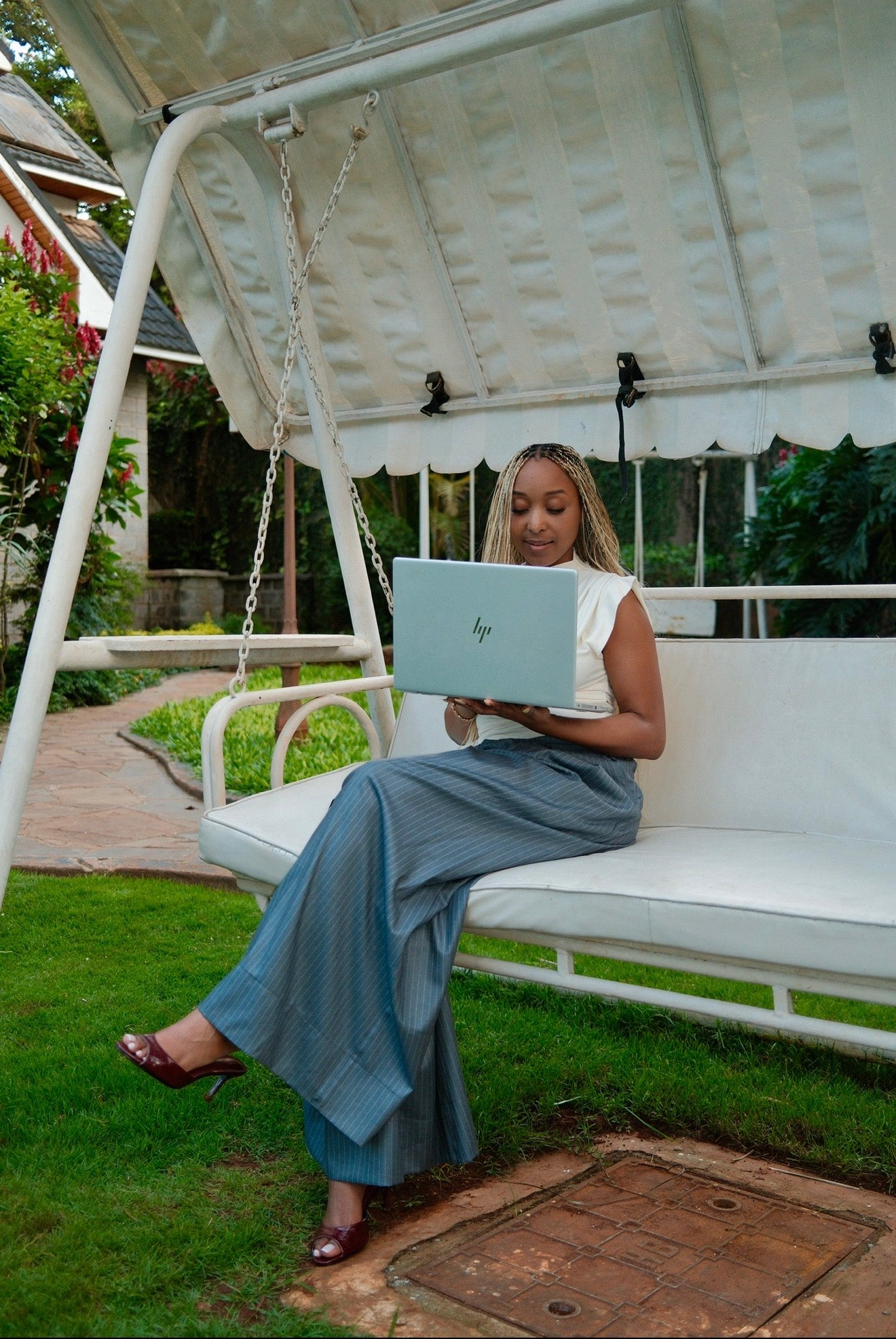 The Kira Pleated Pants : Striped Grey