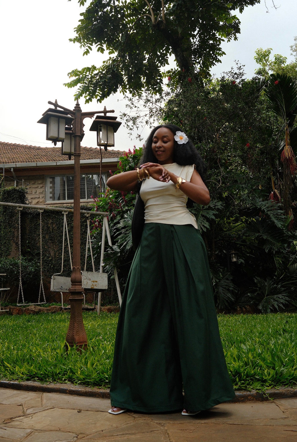 The Kira Pleated Pants : Jungle Green