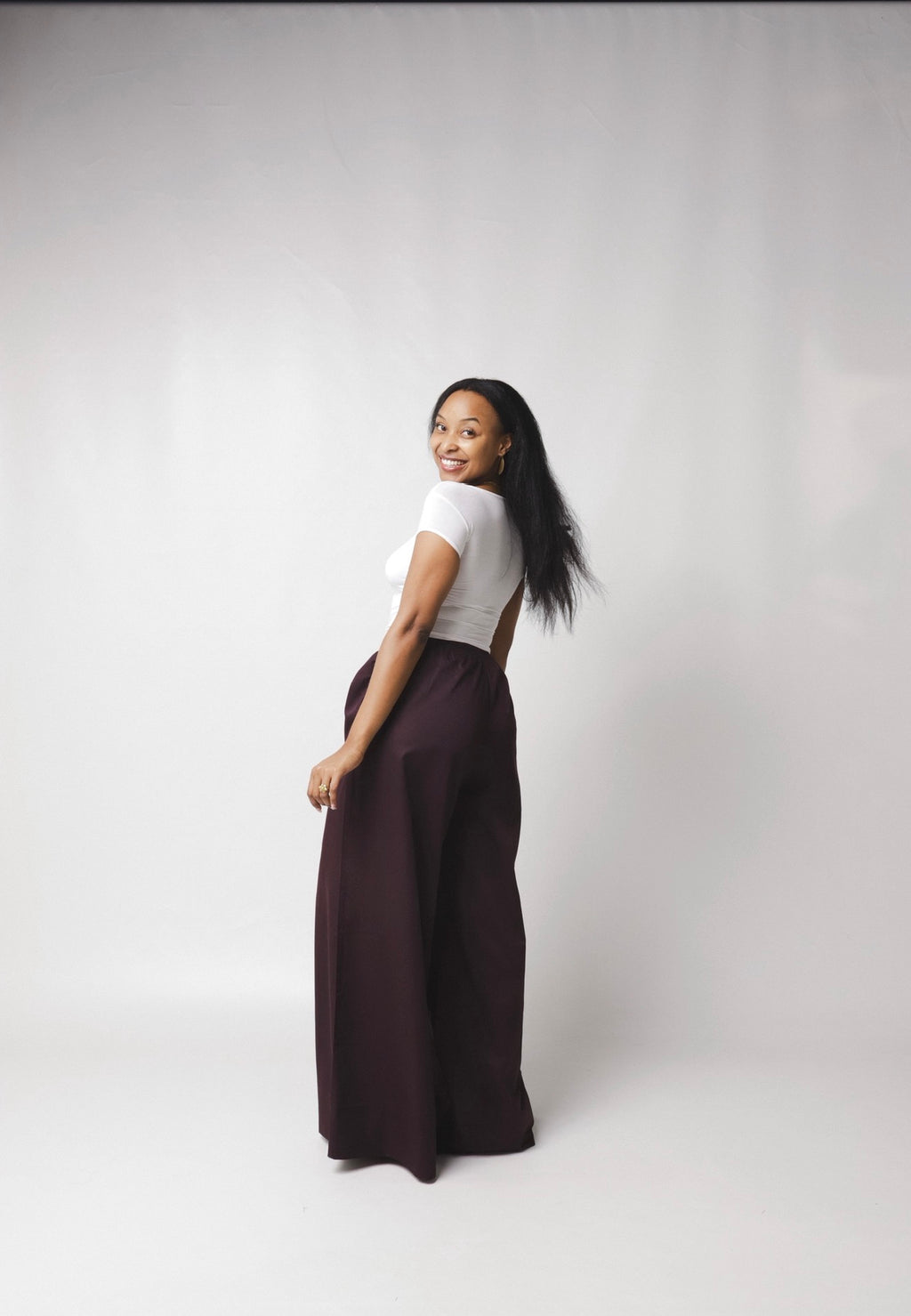 LC Ruched Waistband Wide Leg Pants : Black Current