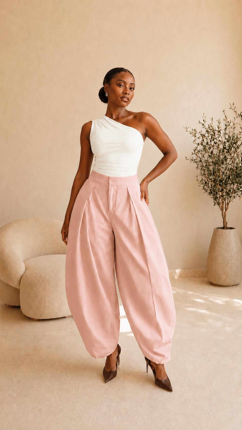 The Naki Barrel Pants : Pink