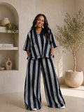 The Saka set : Veiny Navy&Grey stripes