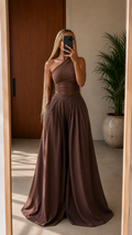 The Kim Linen Pleated Pants : Chocolate Brown