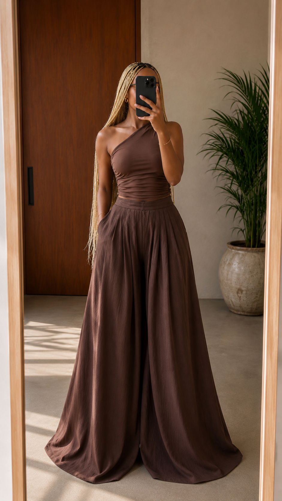 The Kim Linen Pleated Pants : Chocolate Brown