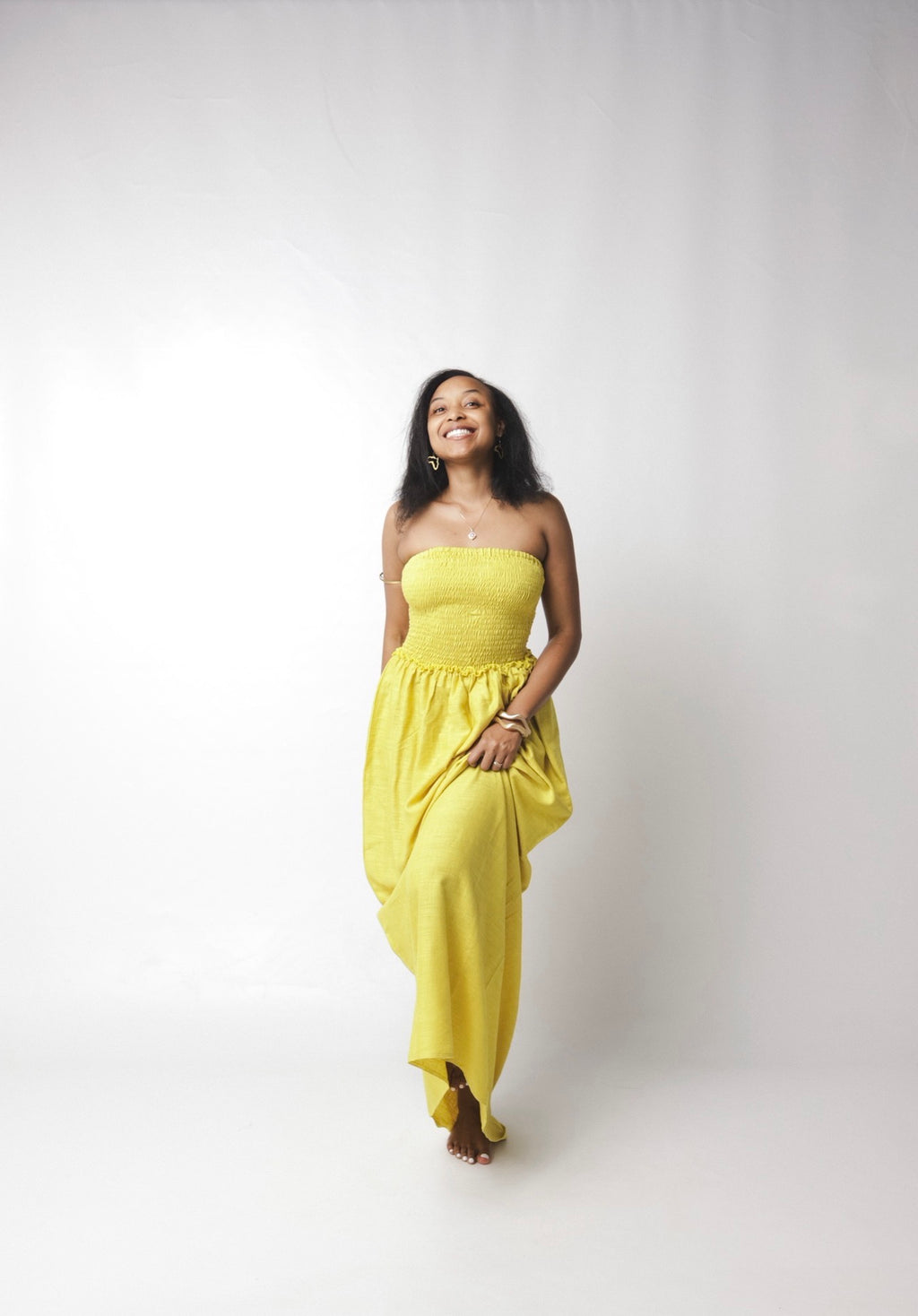 The Solara Linen Maxi Dress : Mustard yellow