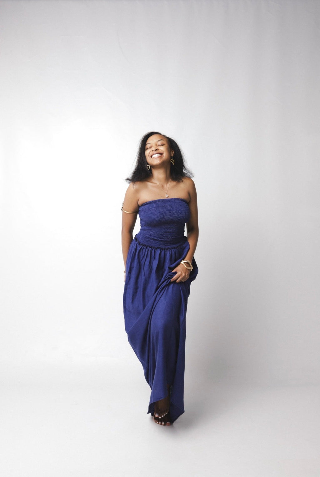 The Solara Linen Maxi Dress : Deep blue