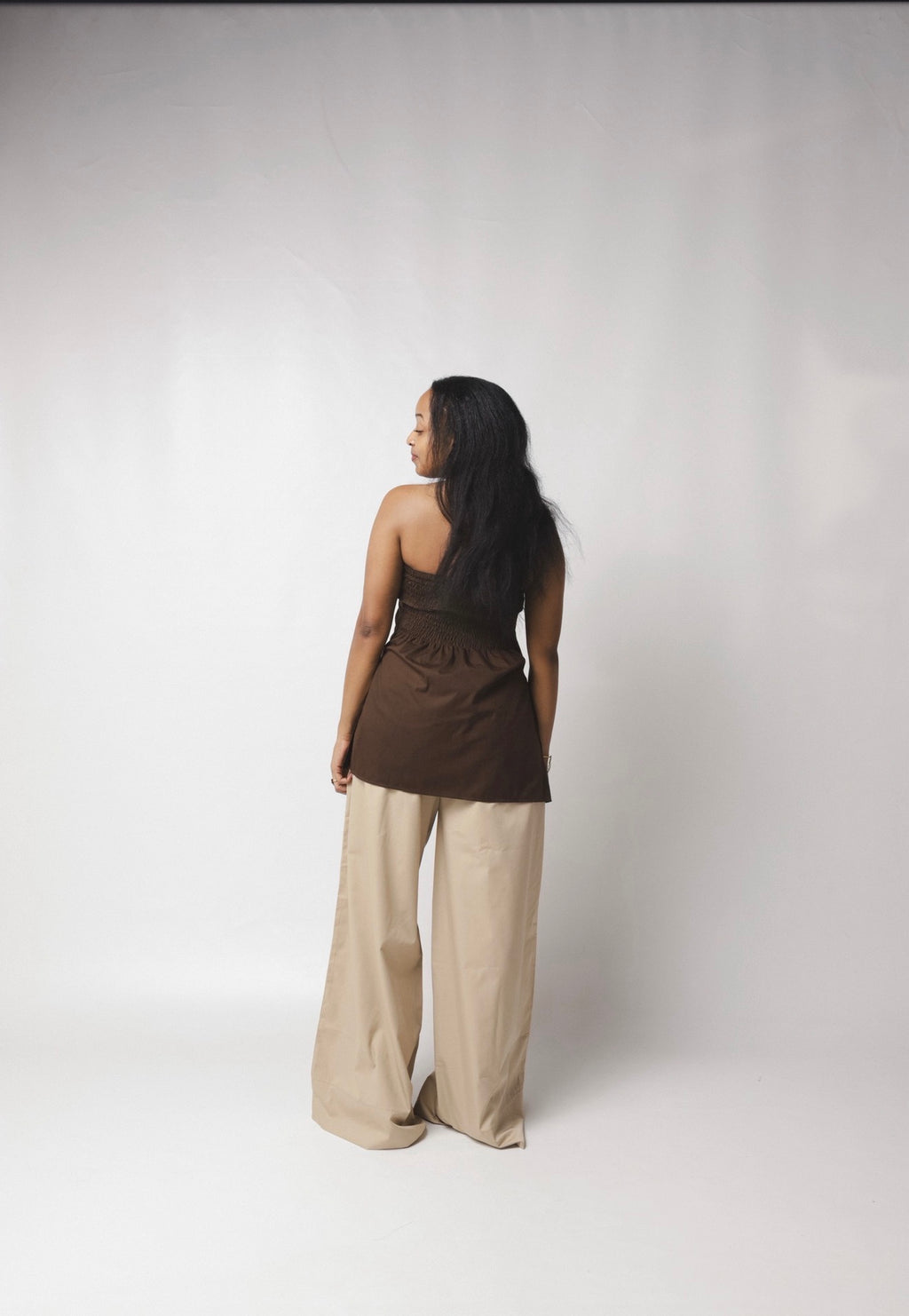 LC Ruched Waistband Wide Leg Pants : Beige