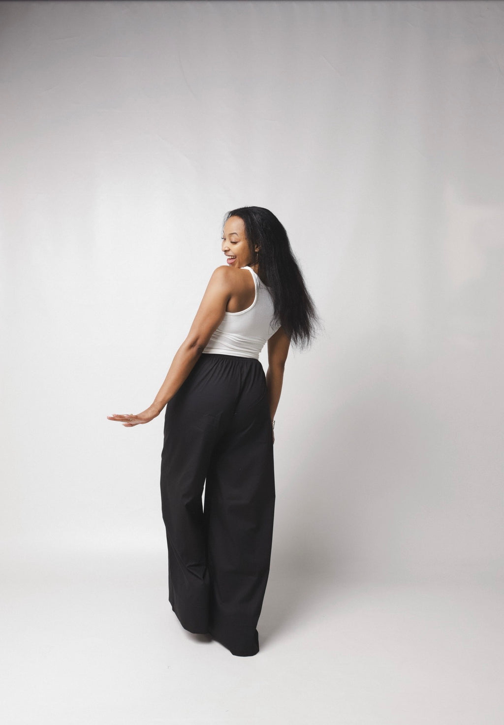 LC Ruched Waistband Wide Leg Pants : Black