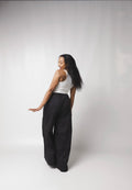 LC Ruched Waistband Wide Leg Pants : Black
