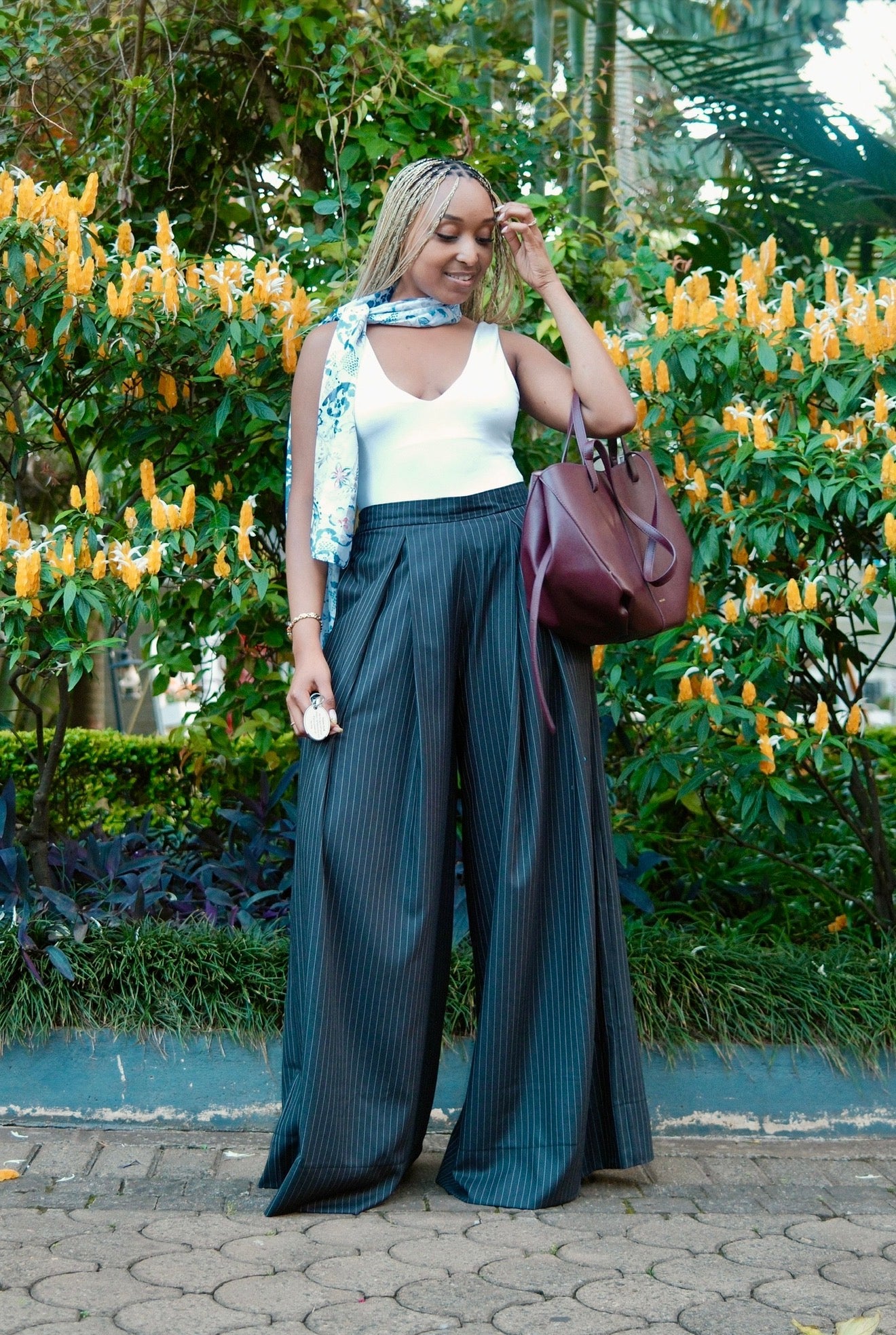 The Kira Pleated Pants : Striped Black