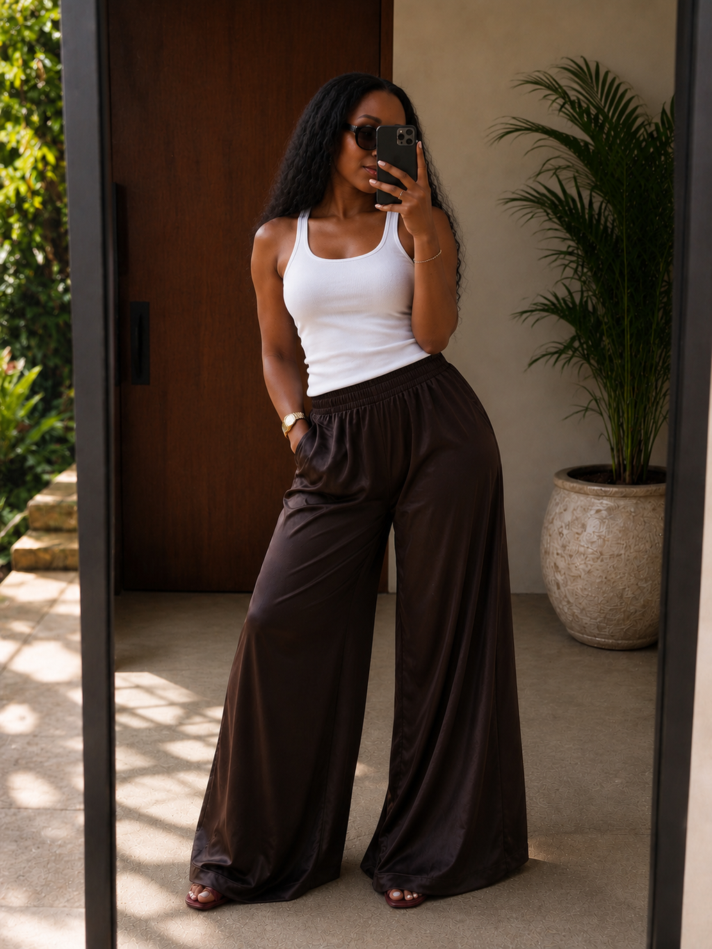 The Ivory Satin Set : Chocolate Brown
