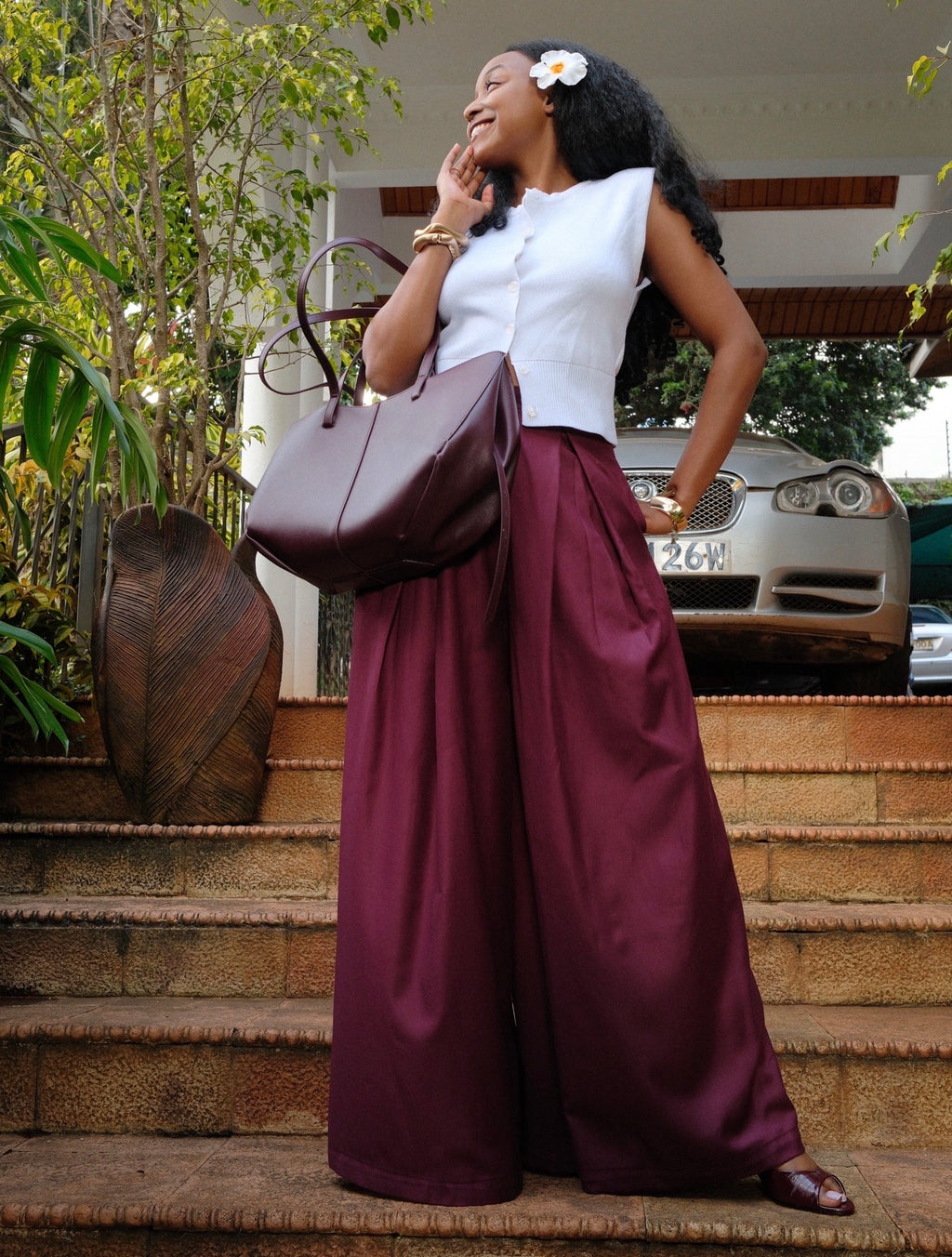 The Kira Pleated Pants : Burgundy