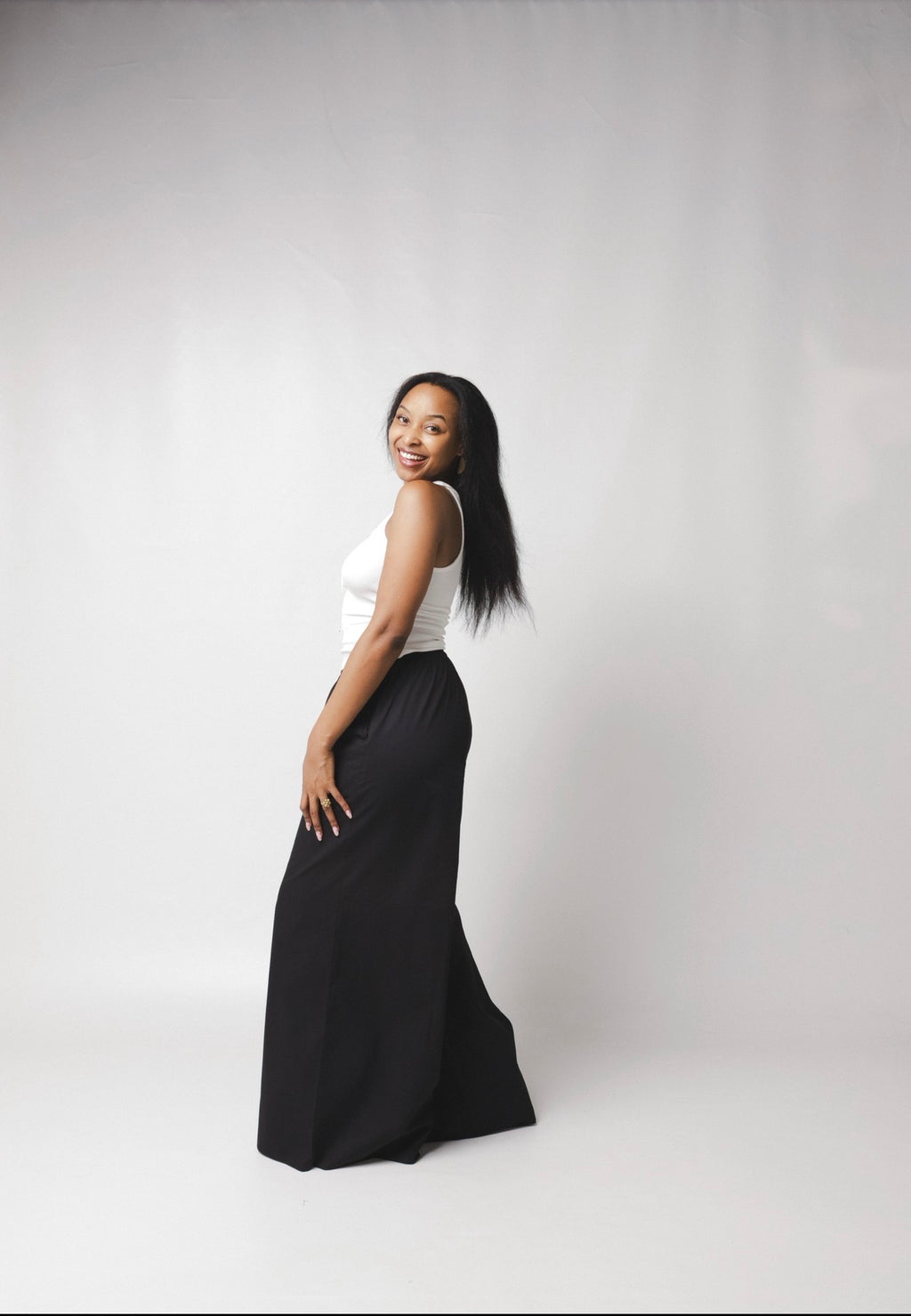 LC Ruched Waistband Wide Leg Pants : Black