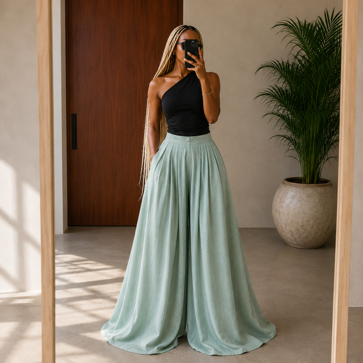 The Kim Linen Pleated Pants : Sage Green