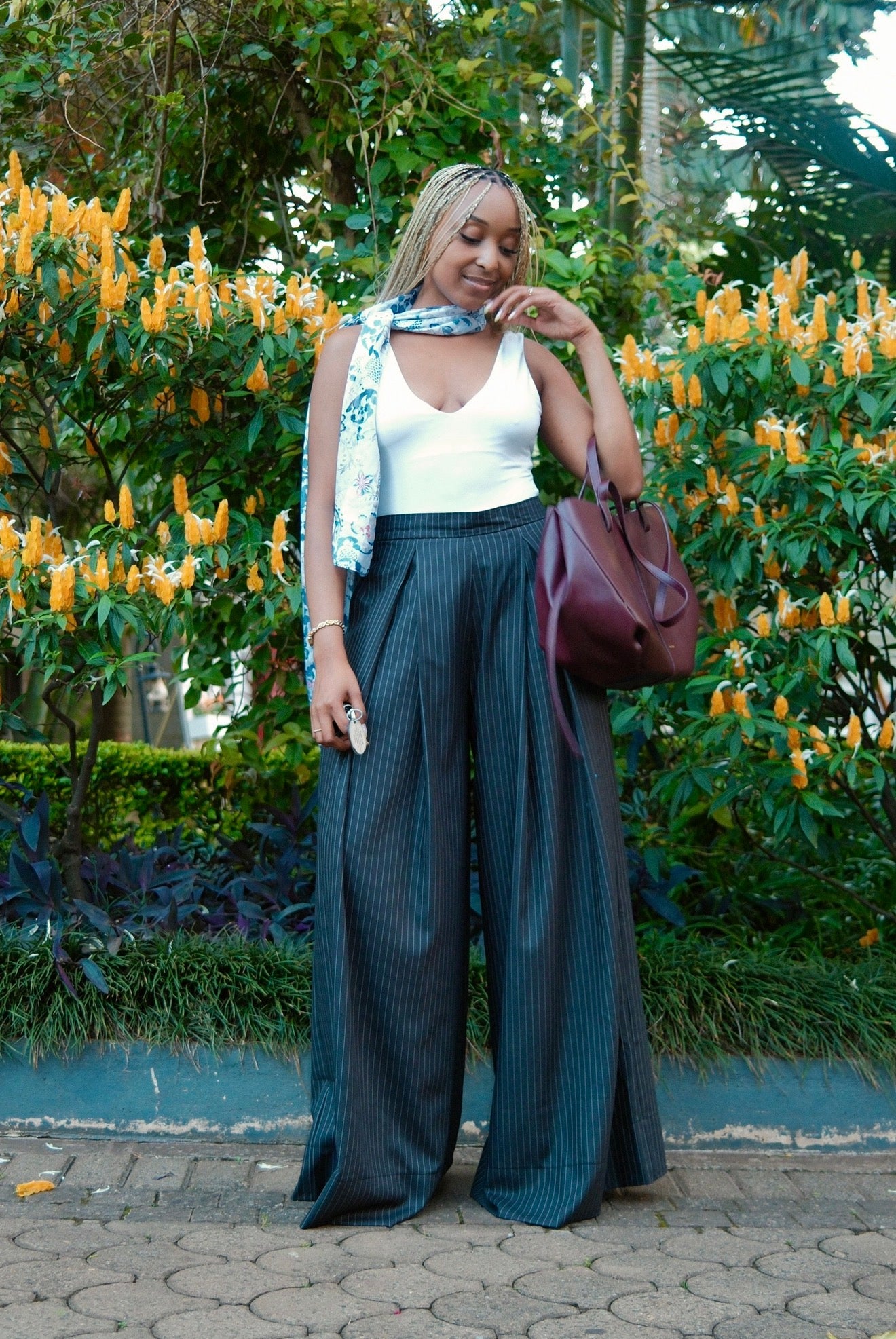 The Kira Pleated Pants : Striped Black