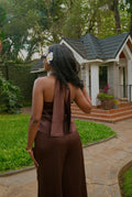 The Ivory Satin Set : Chocolate Brown