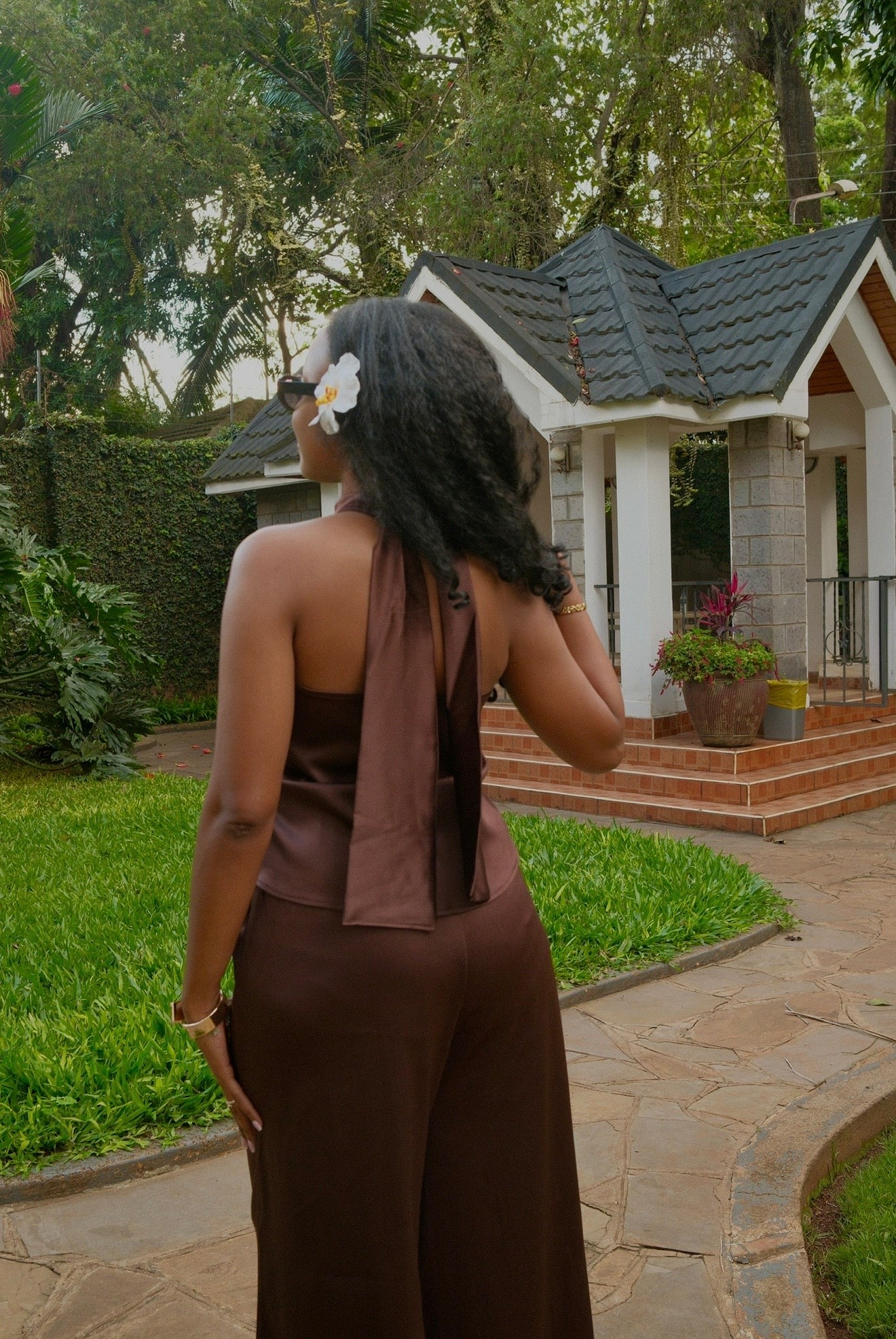 The Ivory Satin Set : Chocolate Brown