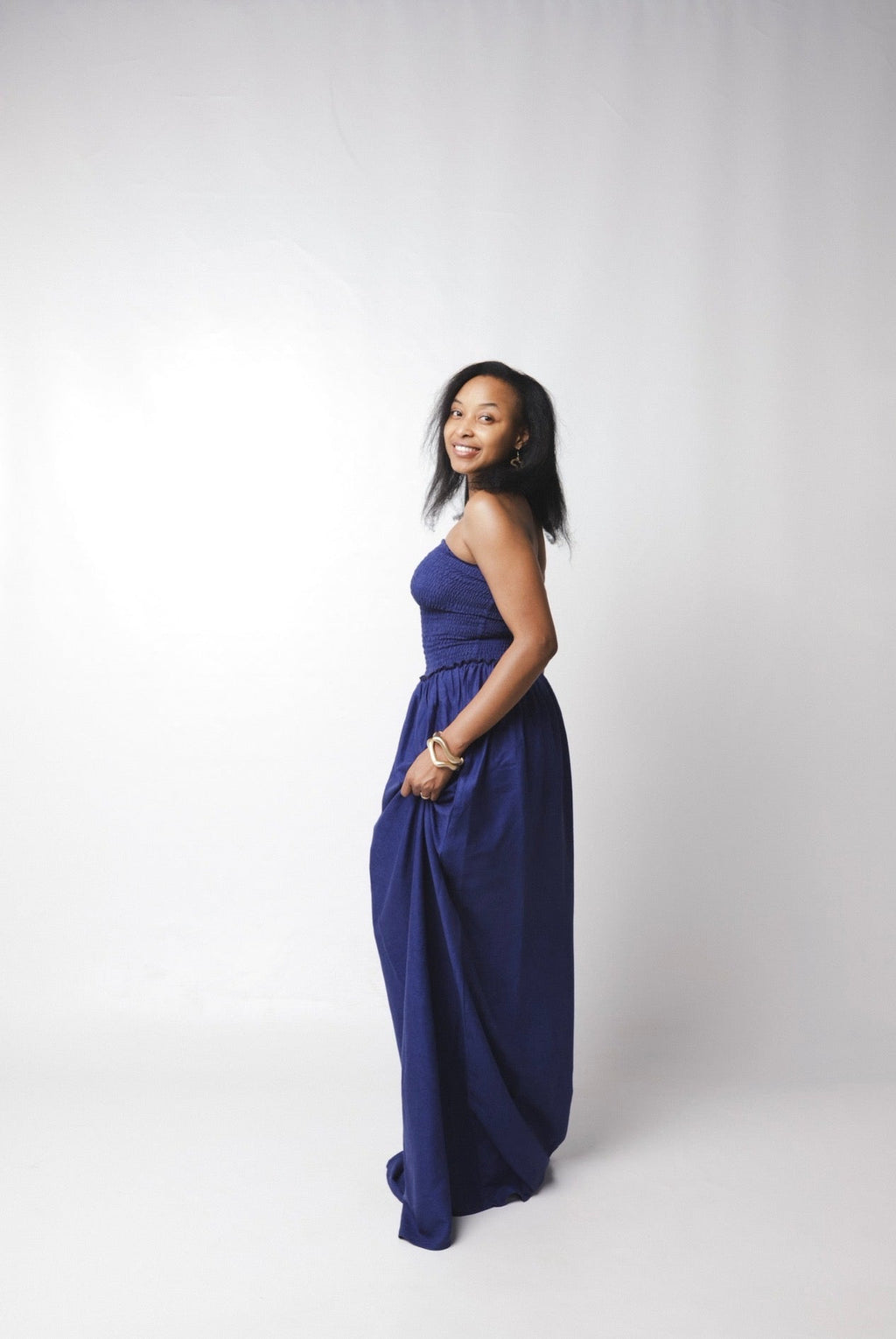 The Solara Linen Maxi Dress : Deep blue