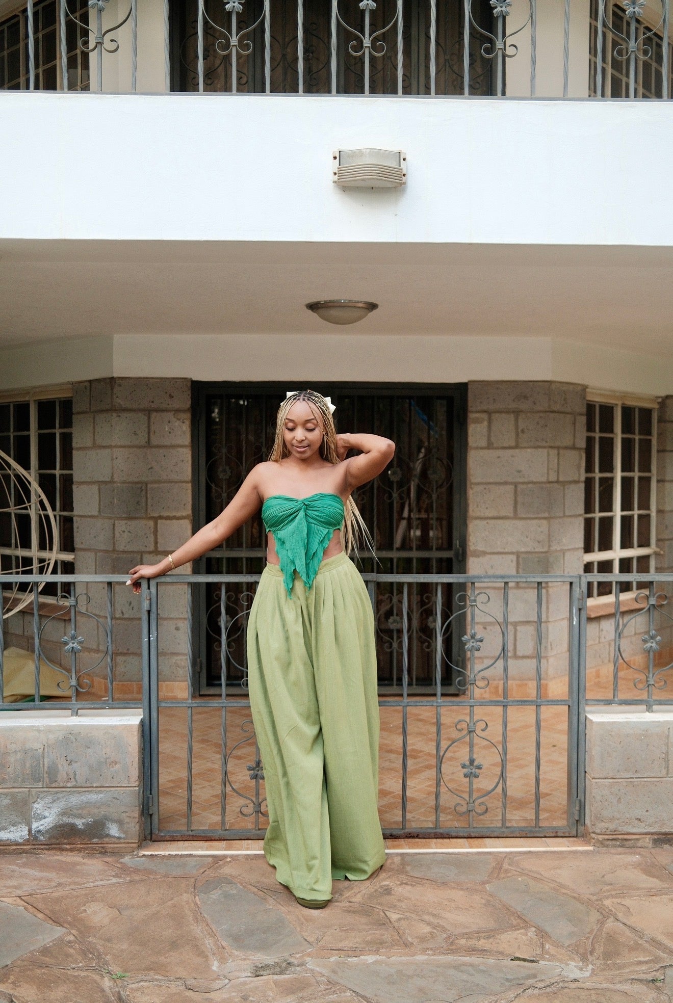 The Kim Linen Pleated Pants : Lime Green
