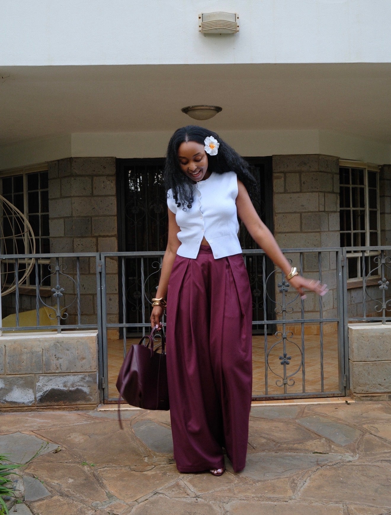 The Kira Pleated Pants : Burgundy