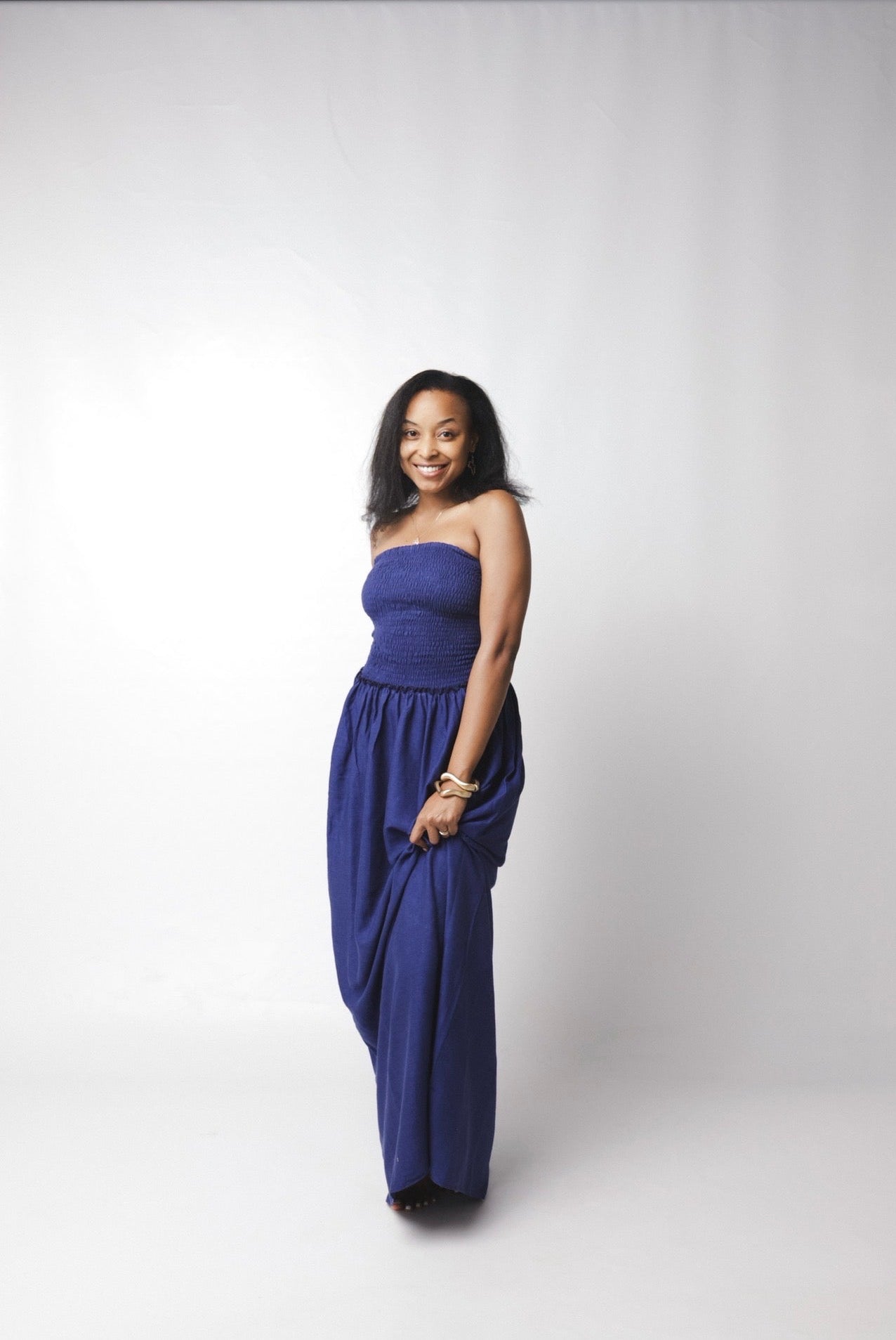 The Solara Linen Maxi Dress : Deep blue