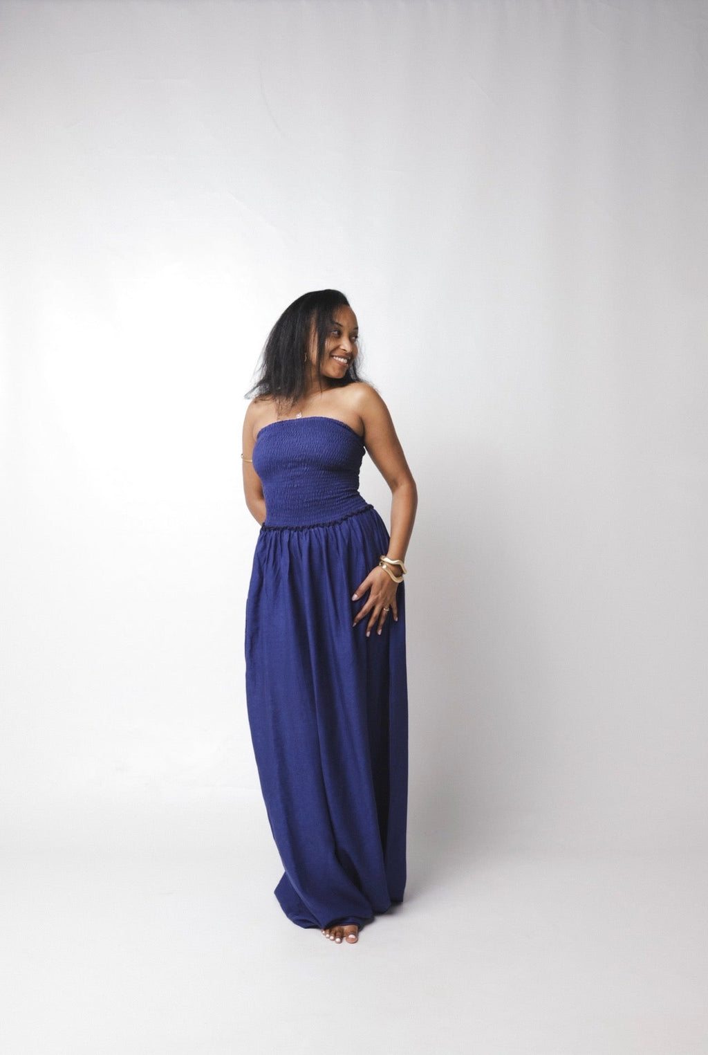 The Solara Linen Maxi Dress : Deep blue