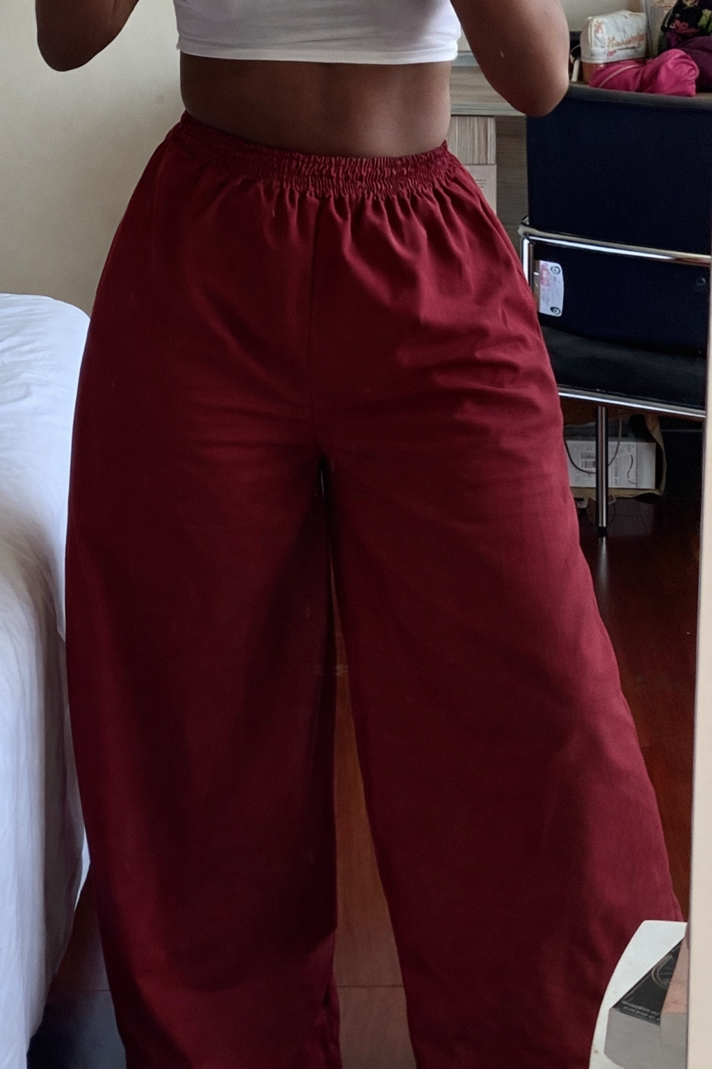 LC Ruched Wide Leg Pants : Burgundy