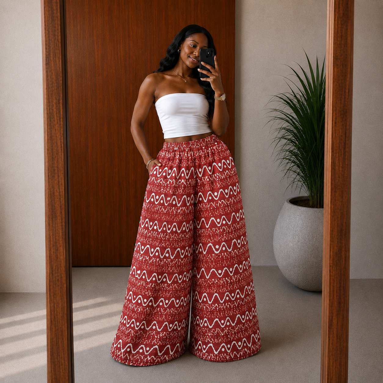 The Nuru Pants : Coral linear red