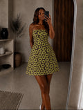 The Maki Dress: Mini & Maxi : Circular art ( chocolate brown & green)