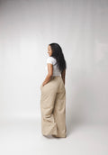 LC Ruched Waistband Wide Leg Pants : Beige