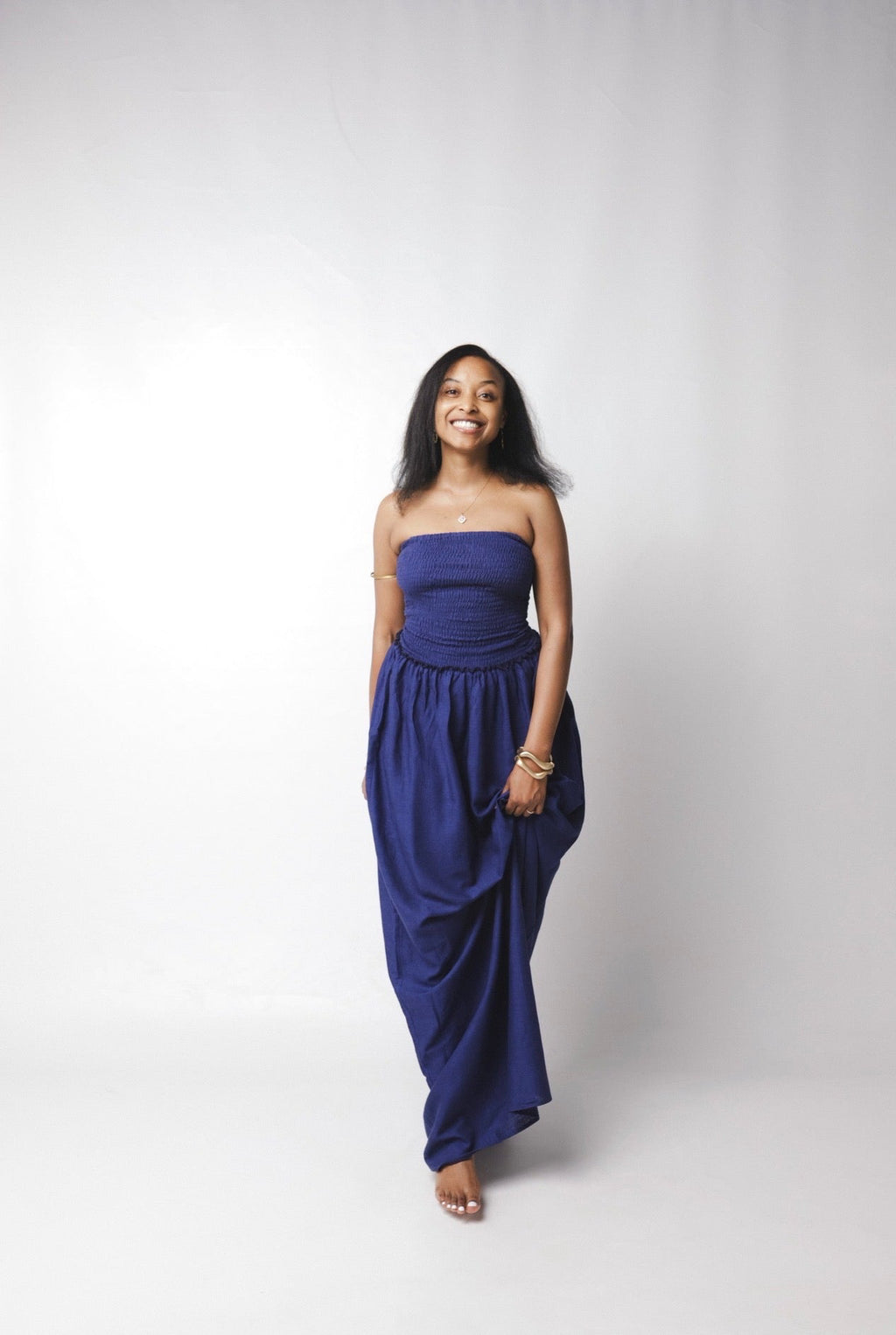 The Solara Linen Maxi Dress : Deep blue