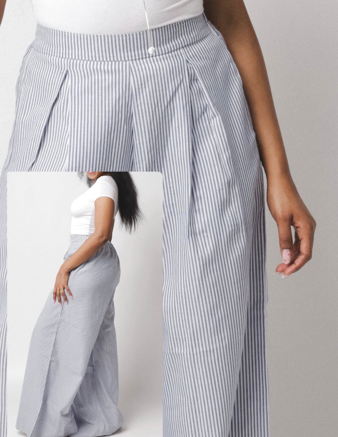 Muse Linen Striped Linen Pants :Grey & White