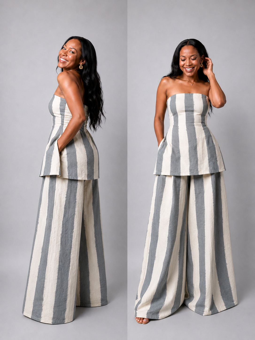 The Zahara set : White & Grey stripes