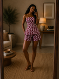 The Zahara short set: leafy striped red