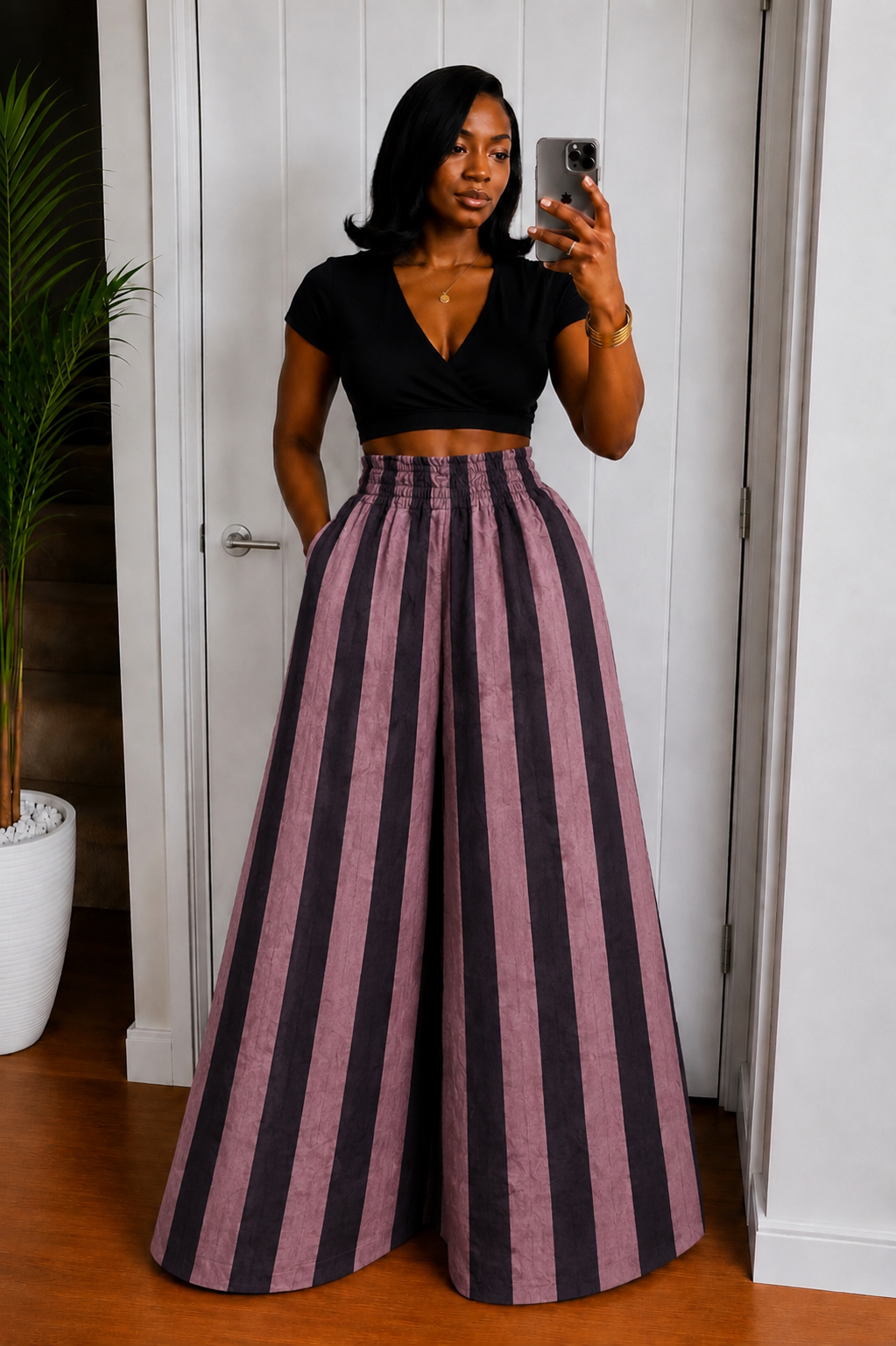 The Nuru Pants : Veiny chocolate brown stripes
