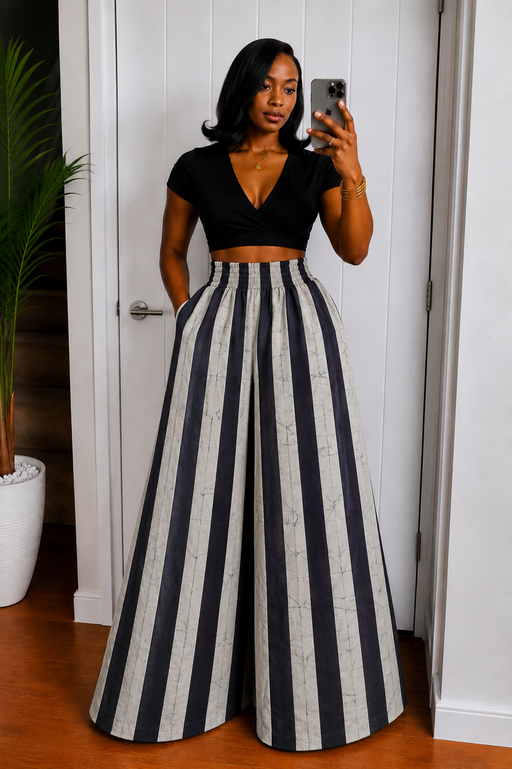 The Nuru Pants :  Veiny navy & grey stripes
