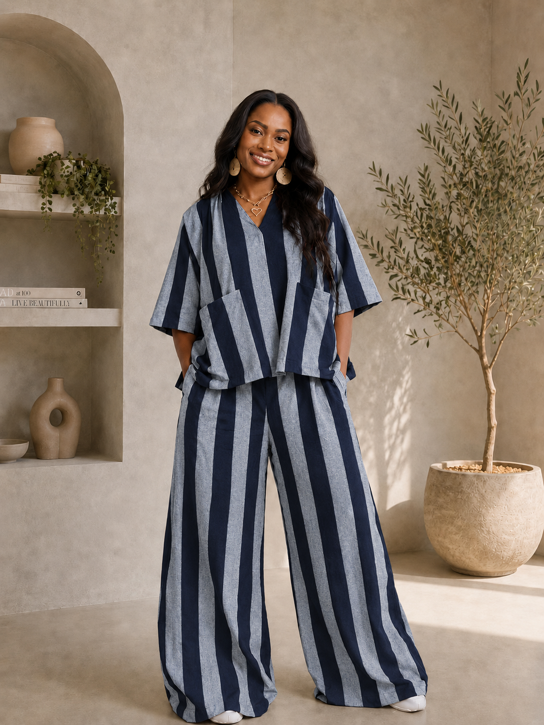 The Saka set : Veiny Navy blue stripes