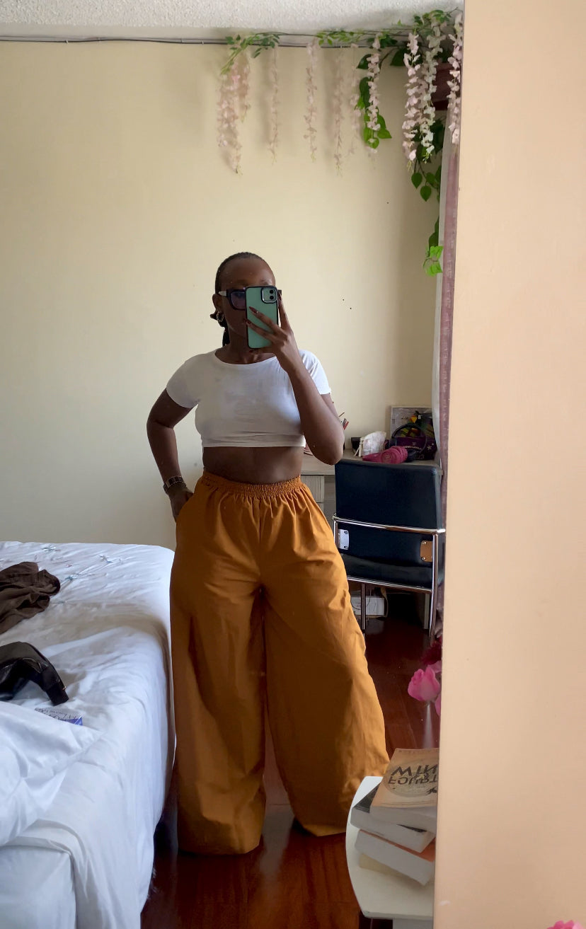 LC Ruched Waistband Wide Leg Pants : Burnt Orange/Brown